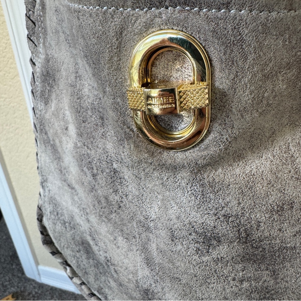 Aimee Kestenberg Distressed Grey Shimmer Suede Crossbody Bag, Removable Strap - Picture 5 of 16